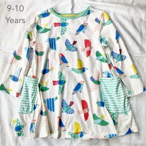 🪴5/$30 Mini Boden 9-10 Years Girls Kid Birds Stripe Pocket Dress Cotton Spring